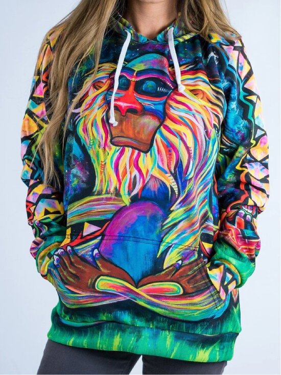 Electro Threads Tops - Electro Threads Meditating Rafiki All-Over Print Hoodie XS
